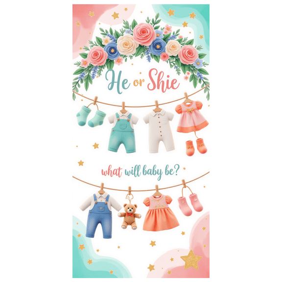 Floral Design Gender Reveal Banner Cute Bear Baby Shower Decoration for Party Celebration Event Decorations Indoor Use