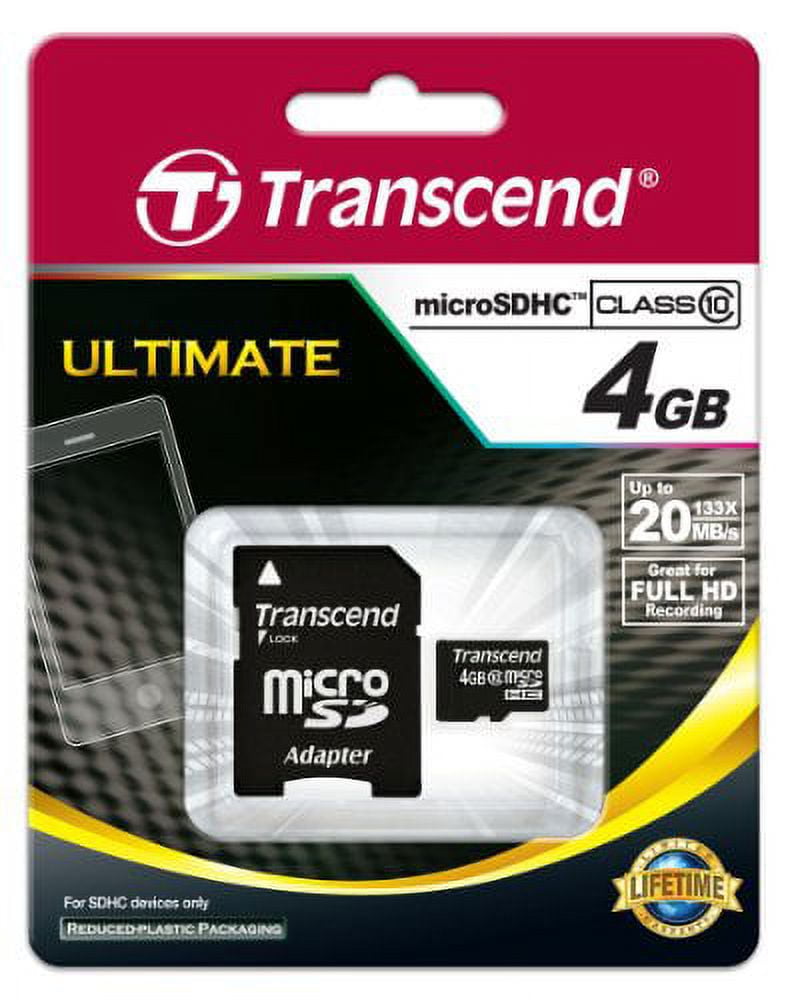 Transcend 4GB Micro SDHC Flash Memory Card with Adapter