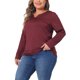 thumbnail image 4 of Blusas de mujer de tallas grandes Agnes Orinda, camisetas de manga larga con cuello acanalado y recogido, blusas sueltas y casuales, 3X burdeos, 4 of 6