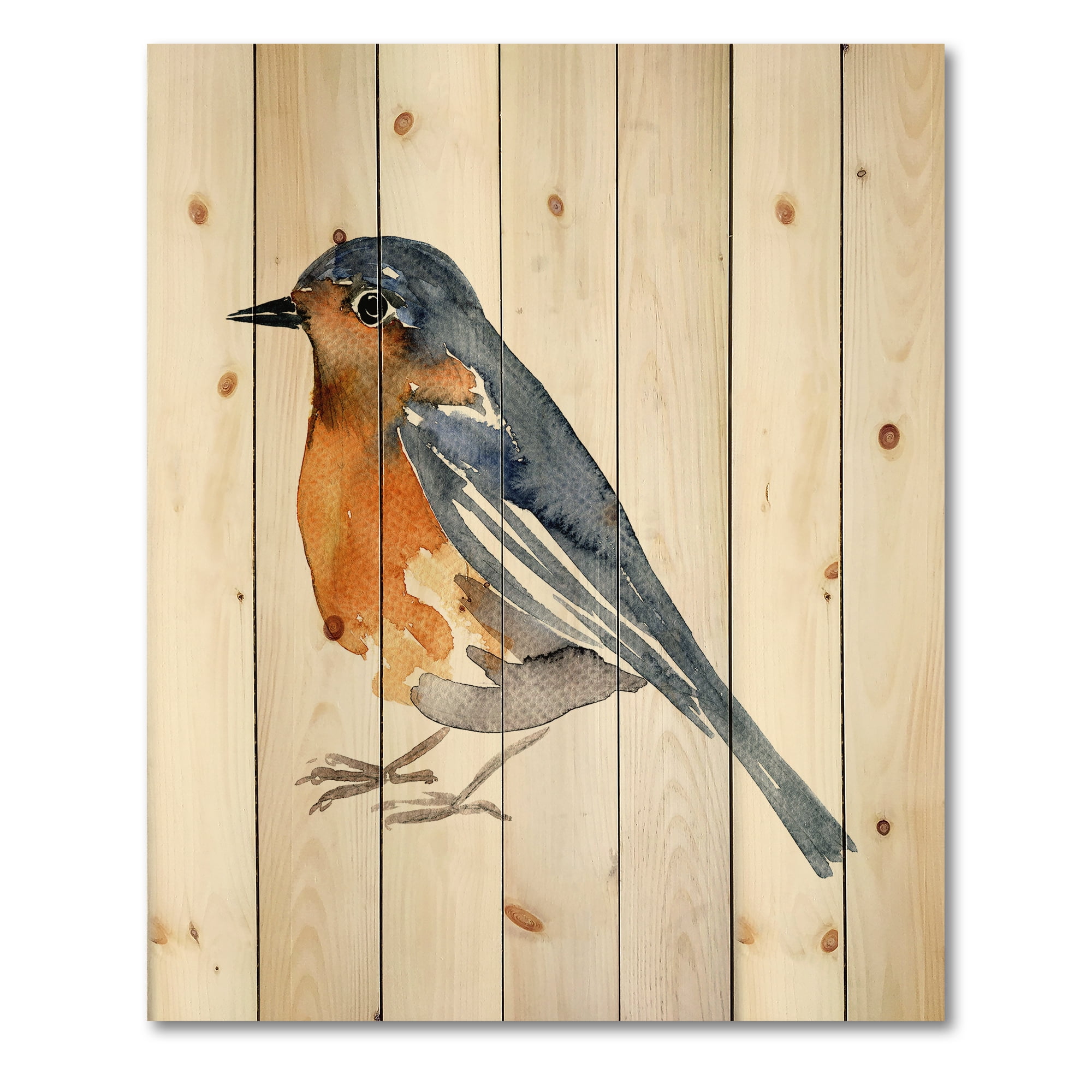 Designart 'Ancient Orange Bird' Traditional Print on Natural Pine Wood