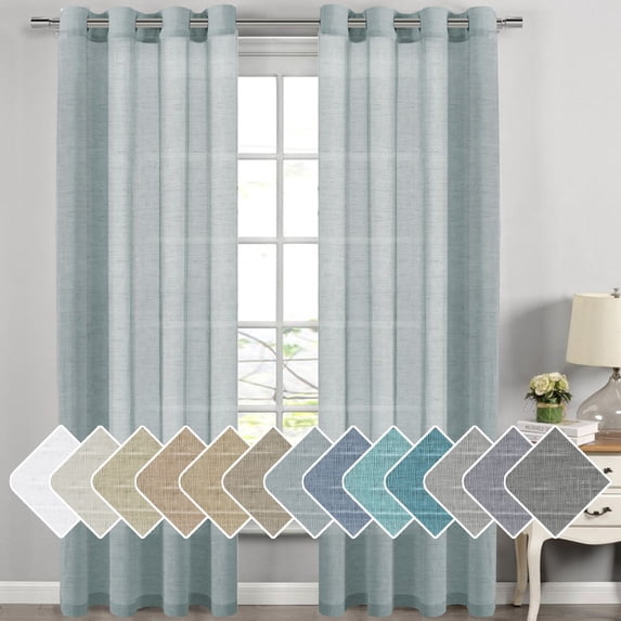 H.VERSAILTEX Elegant Natural Linen Sheer Curtain Panels, Energy Saving Privacy Protection Nickel Grommet Window Panels / Drapes for Bedroom / Living Room, 2 Panels, 52x108-Inch, Teal