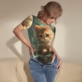 thumbnail image 3 of Bingfone Cute Kitten Water Lilies Pattern Women's Round Neck Bodysuit, Tight Snap Button Short Sleeve Bodysuit, Suitable for Party, Sports, Daily Wear-Small, 3 of 7