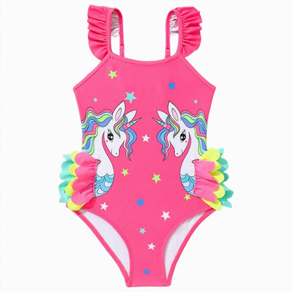 Gibobby Girls One Piece Swimsuits Summer UPF 50 Quick Dry 2T 3T 4T 5T 6T Beach Bathing Suit Cross Shoulder Strap Swimwear(5-6 Years,Hot Pink)
