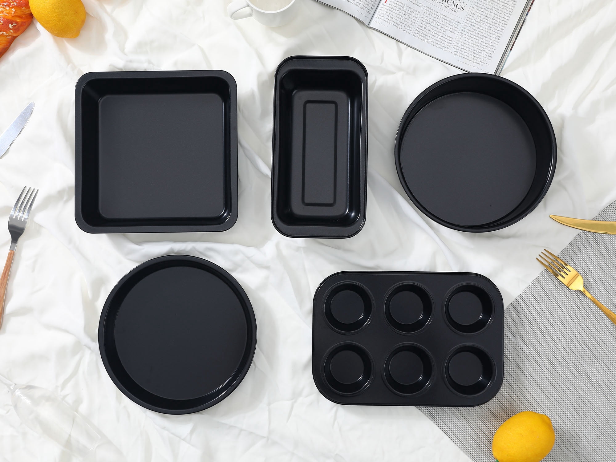 Unique Bargains Nonstick Bakeware Set Baking Pans Set Black 5 Pcs