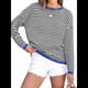 thumbnail image 3 of Suéteres de Mujer de Larga, Cuello Redondo, Rayas de Colores, Suéteres Casuales de Punto Negro y Azul XXL, 3 of 9