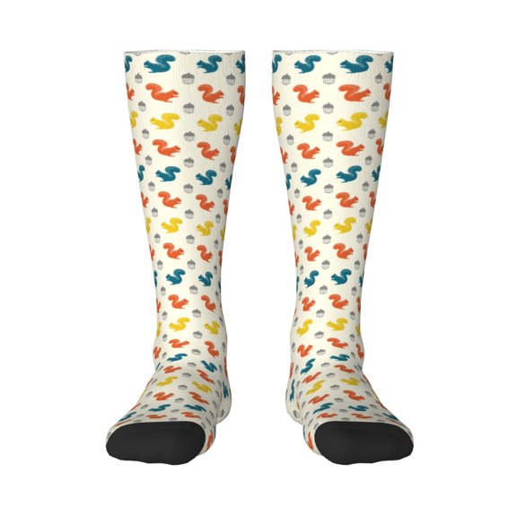 Xecao Colorful Squirrel print thigh-high socks, crafted for both men and women with a stretchy, high-opaque design perfect for daily wear