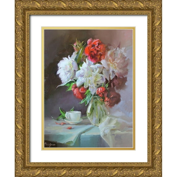 Rogozina, Svetlana 12x14 Gold Ornate Wood Framed with Double Matting Museum Art Print Titled - Still Life with a cup