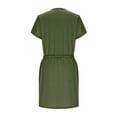 thumbnail image 6 of Qulqfy Green Women Dress Cotton Short Sleeve Casual Mini V Neck Solid Elastic Waist Dresses Winter Dresses for Women 2025 L, 6 of 6