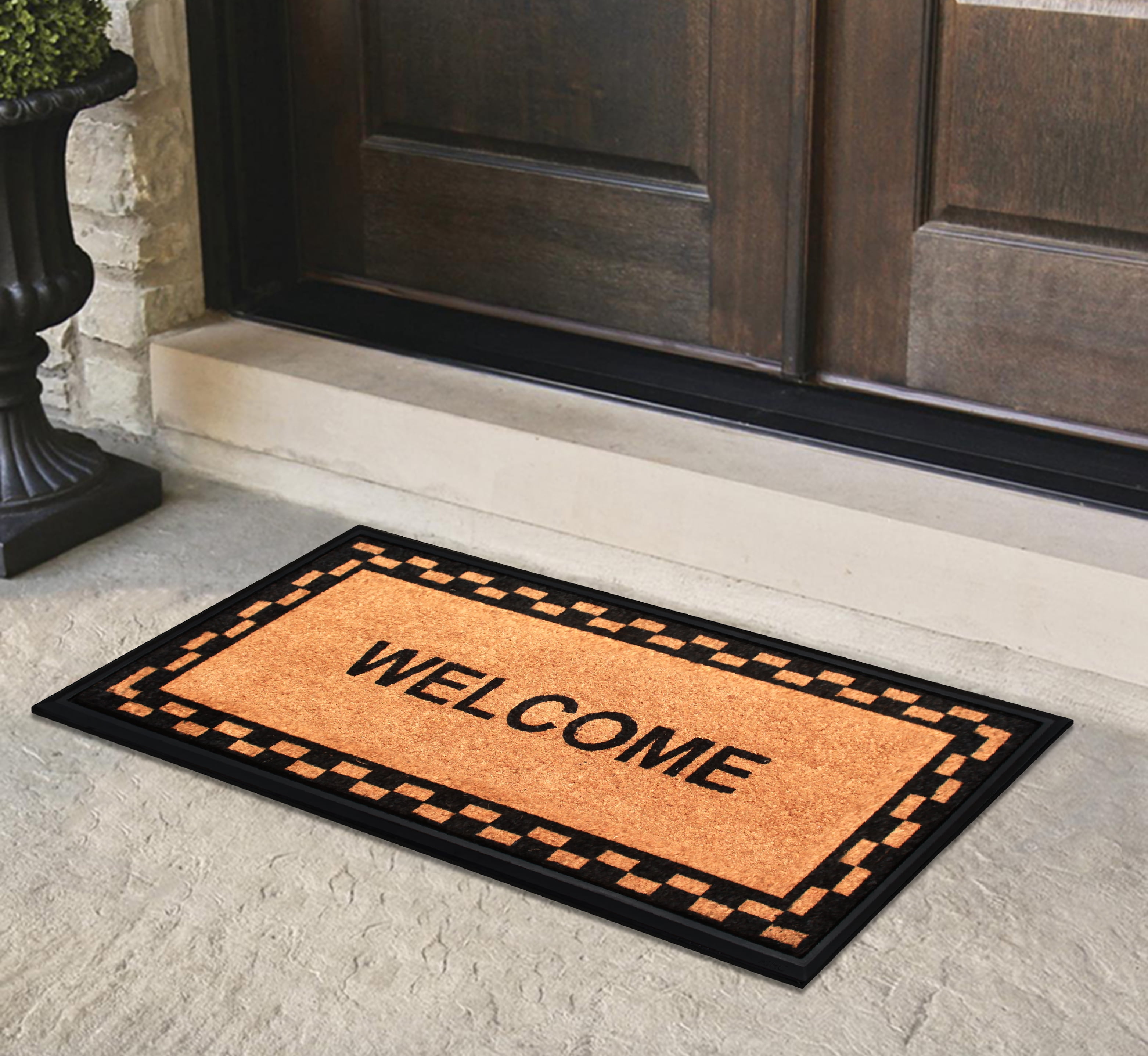 A1HC Rubber and Coir Welcome Heavy Duty Non-Slip Durable Doormat 24"X48", Black/Beige