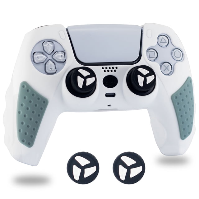 JM Para controlador PS5, funda de goma protectora de silicona antideslizante con agarre de piel bonita, blanco y gris JM JM