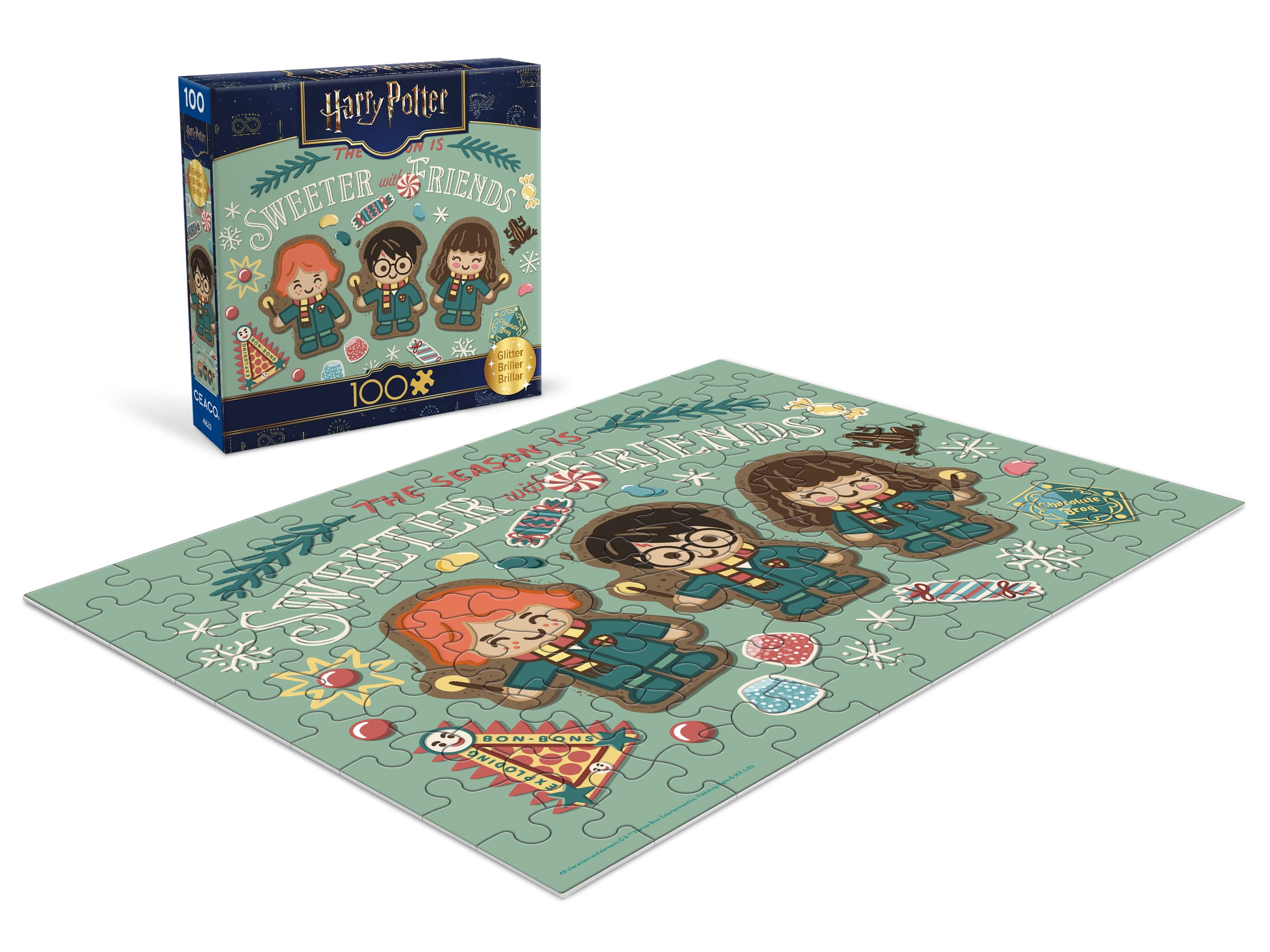 Ceaco Harry Potter The Season is Sweeter with Friends Glitter 100-Piece Interlocking Jigsaw Puzzle for Children Ages 6+