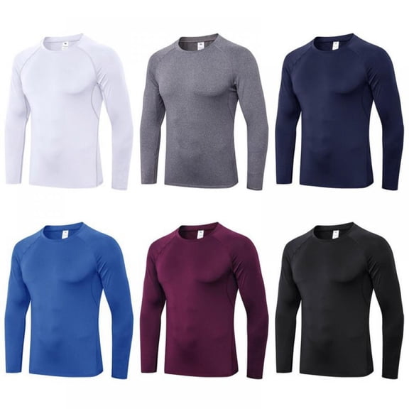 S-2XL Men Long Sleeve Tight Quick Dry T-shirt Compression Tops,Stretch Tight Sports Running Training Suit Breathable Sweat-wicking T-shirt Top w/5 color