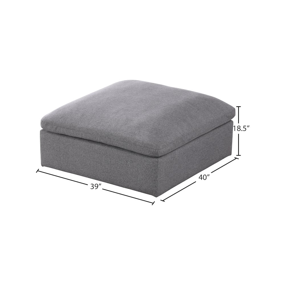 Meridian Furniture Serene Gray Durable Linen Fabric Deluxe Ottoman
