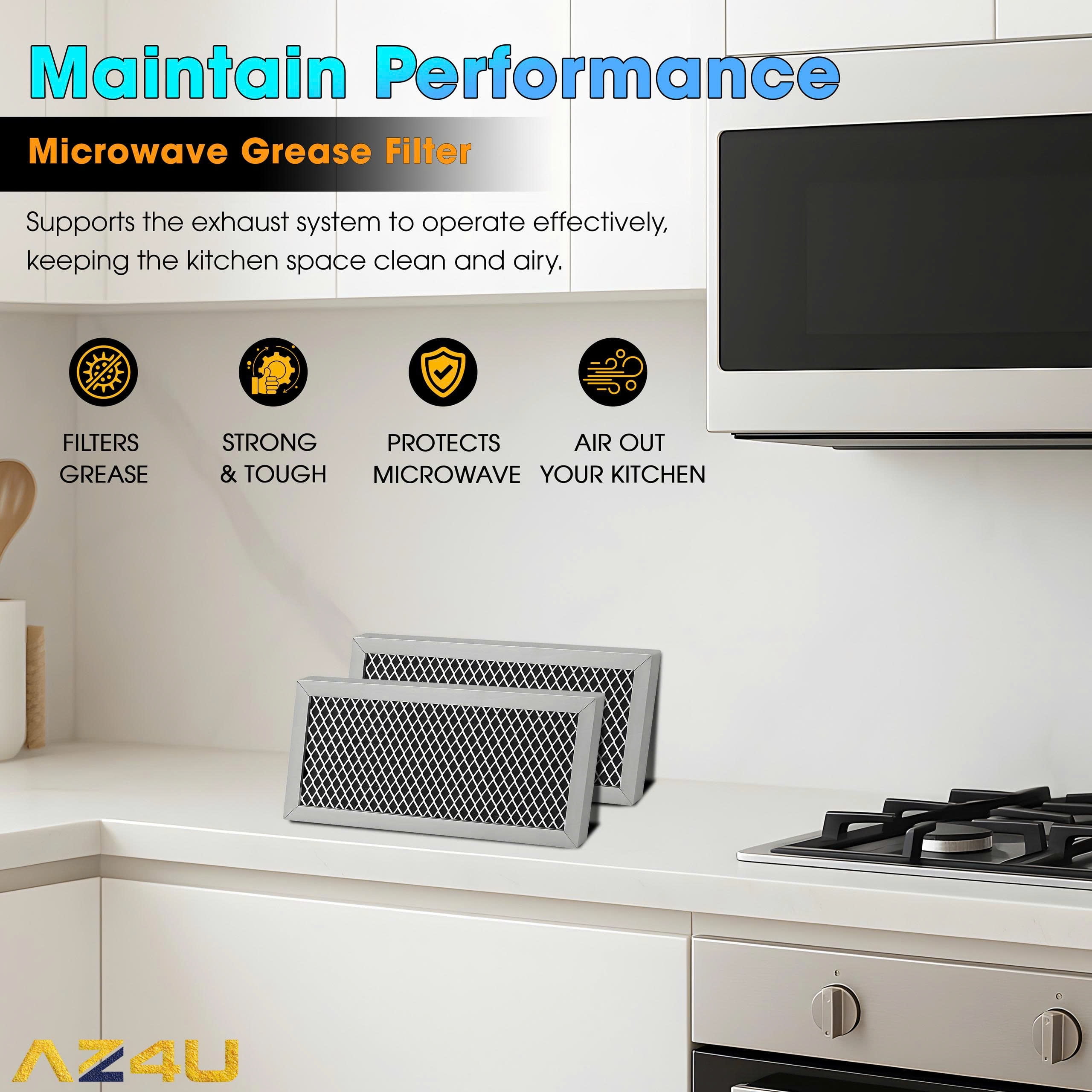 AZ4U 2 Pack Microwave Charcoal Filters Compatible with GE JVM2070SH001 JVM2070SK01 JVM2070WH001 JVM2071BH001 Microwave - 4" x 8-5/8"