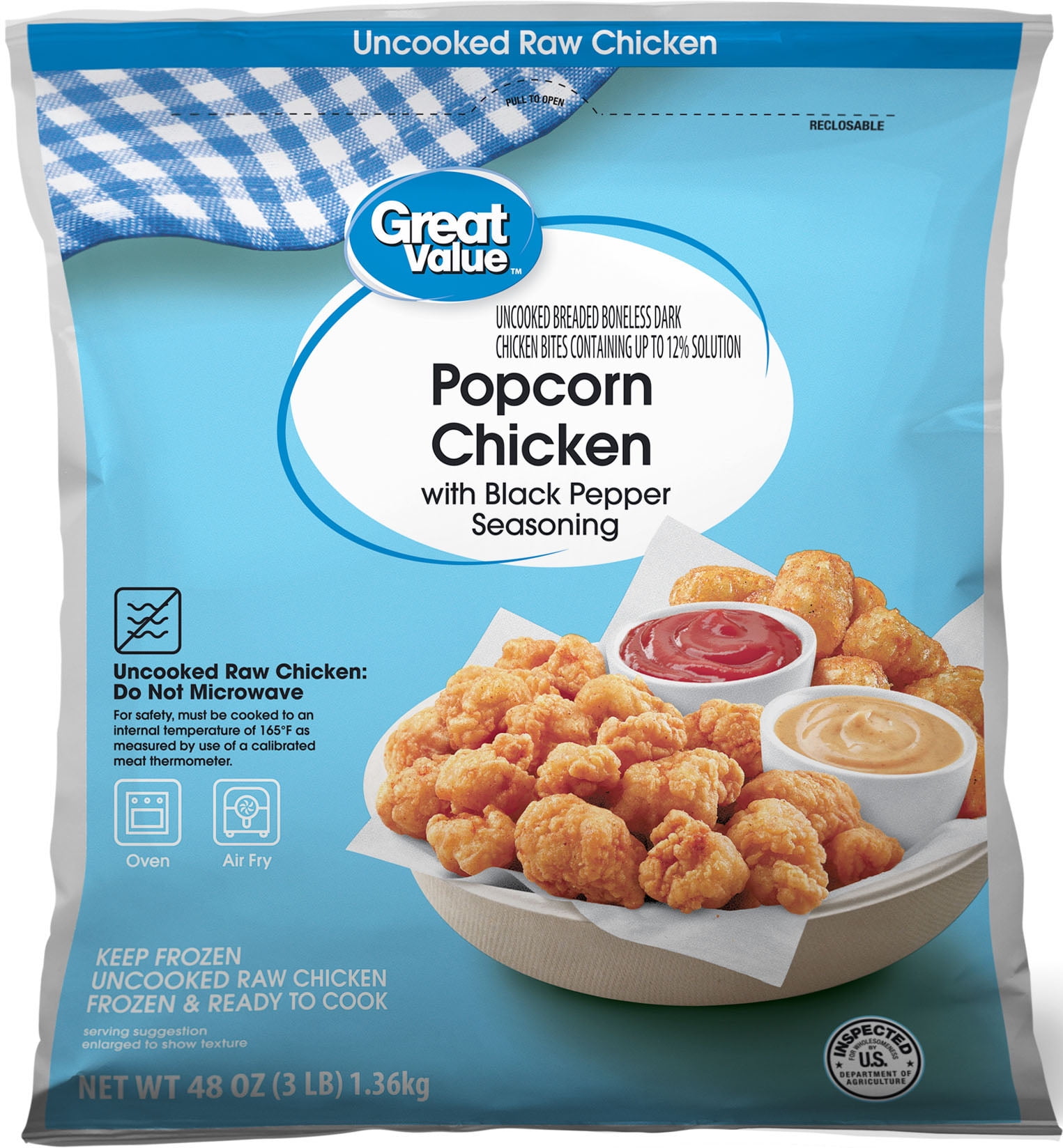 Great Value Black Pepper Popcorn, Ready to Cook Popcorn Chicken, 11g Protein, 3 lb (Frozen)