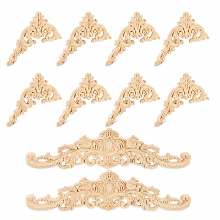 10 Pcs Wood Appliques Onlays, Wood Decor, Unpainted Decorative Carved Wood Trim, Exquisite & Durable, Carving Wood, European Retro Style for Cabinet Wardrobe Door, Home Furniture Decor Supplies