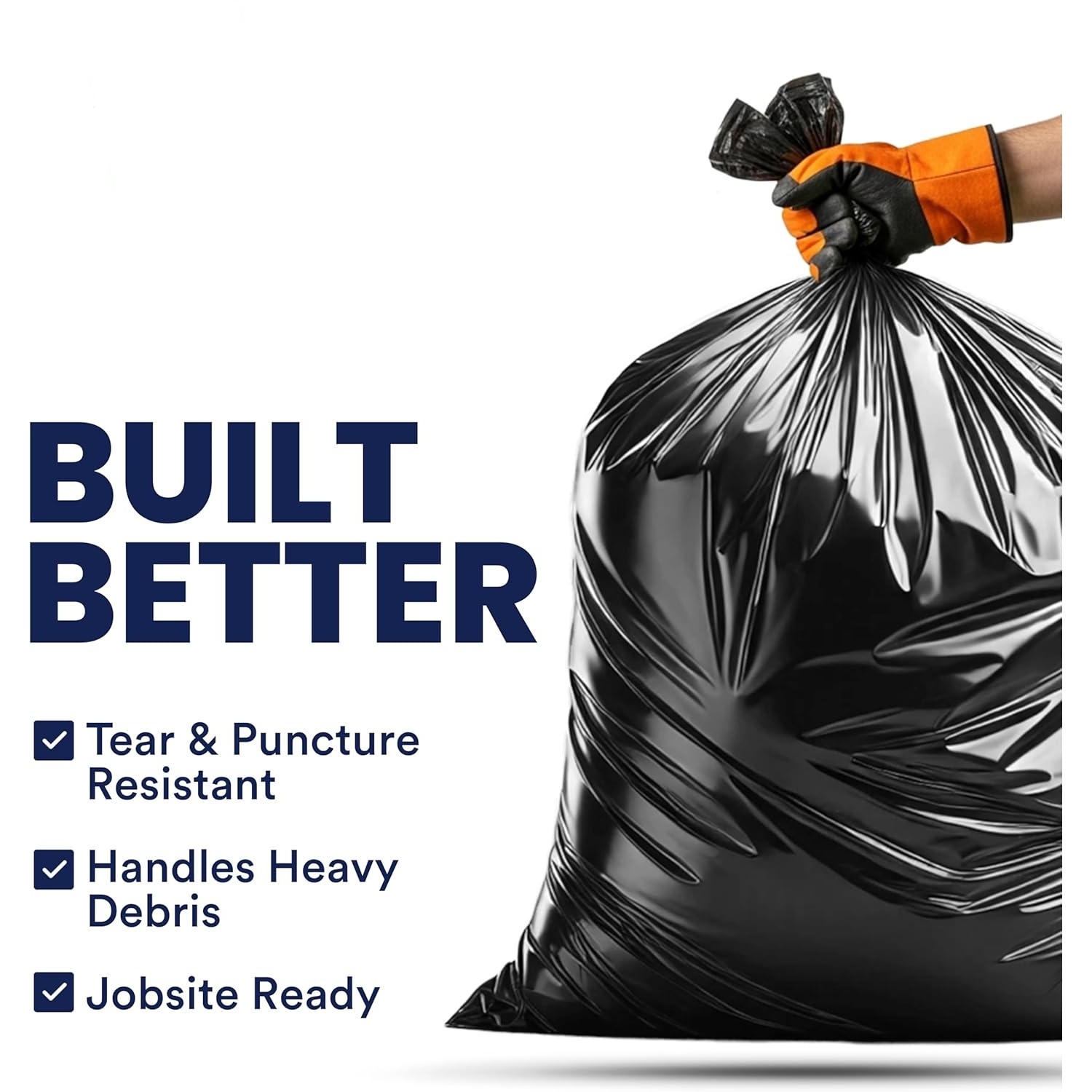 Contractor Trash Bags 42 Gallon │ 6.0 Mil │ Black Heavy Duty Garbage Bag │ 33” x 48” (25 Count)