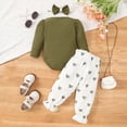 thumbnail image 5 of Zwiiyzr 0-18M Infant Toddler Baby Girl Christmas Outfit Long Sleeve Romper Jumpsuit Pants with Headband 3Pcs Clothes Set Olive Green, 5 of 9