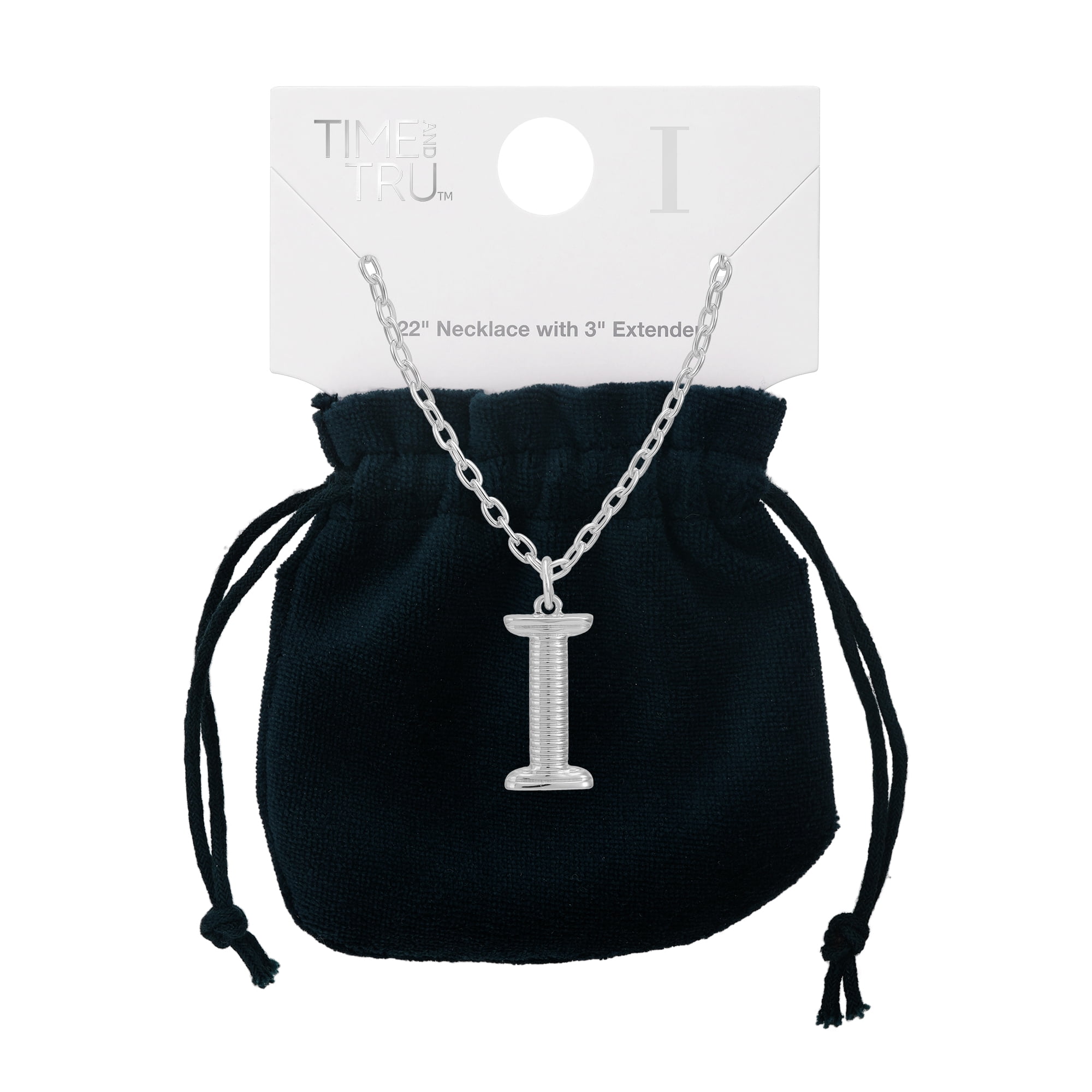 Time and Tru Women's Silvertone Initial I Necklace with Giftable Pouch