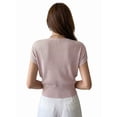 thumbnail image 3 of Gynyvoja Women'S V-Neck Wrap Front Ribbed Knit Short Sleeve Fitted Cropped Sweater Tos Pale S, 3 of 7