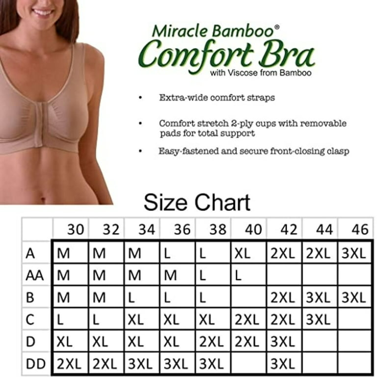 AHA -Miracle Bamboo Bust 3537 Comfort Bra All Day Lift Support Washable  Front Closure Black Medium