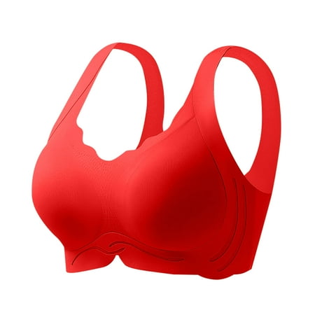 Gnurob Bras for Women No Underwire  Push Up Wireless Bra Full Coverage Seamless Bralette Soft and Lightly Underwear for Everyday Clearance Deals 01-Red 5X-Large