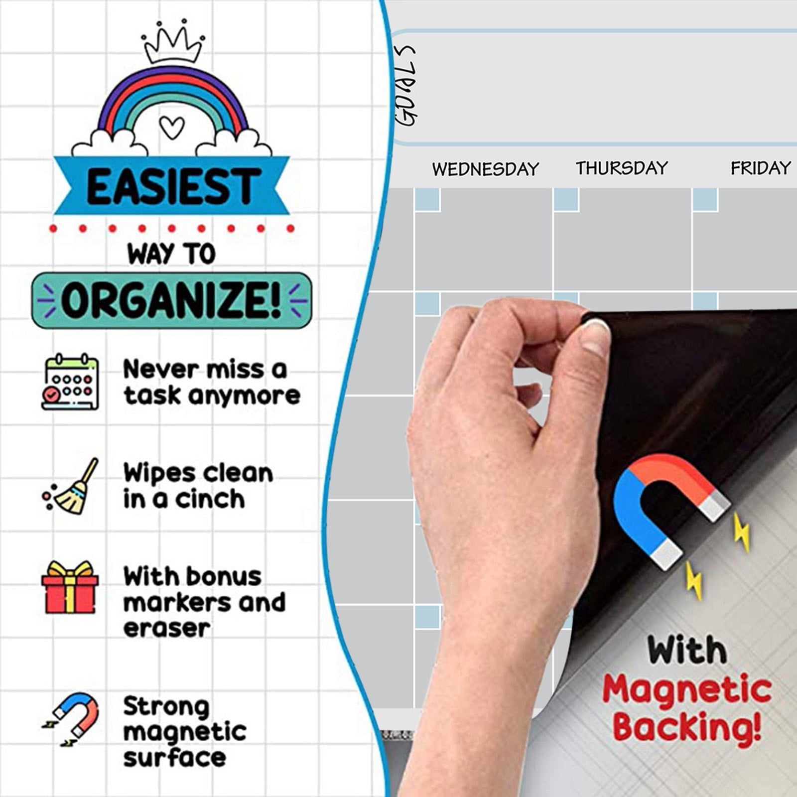 ddioayh 1PCS Magnetic Reusable Calendar Planner Set, Dry-Erase Board Refrigerator Magnets with Markers, Home Office Kitchen Organization Tools for Refrigerator Door Wall Planning