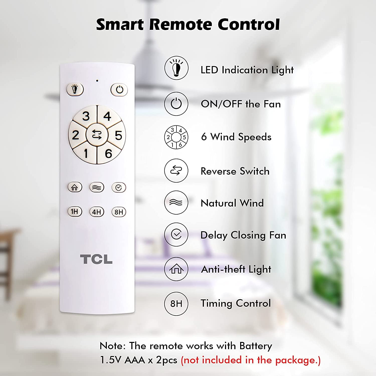 TCL Ceiling Fan with Light Bulb, Remote Control, Reversible Blades, for Indoor & Outdoor, White