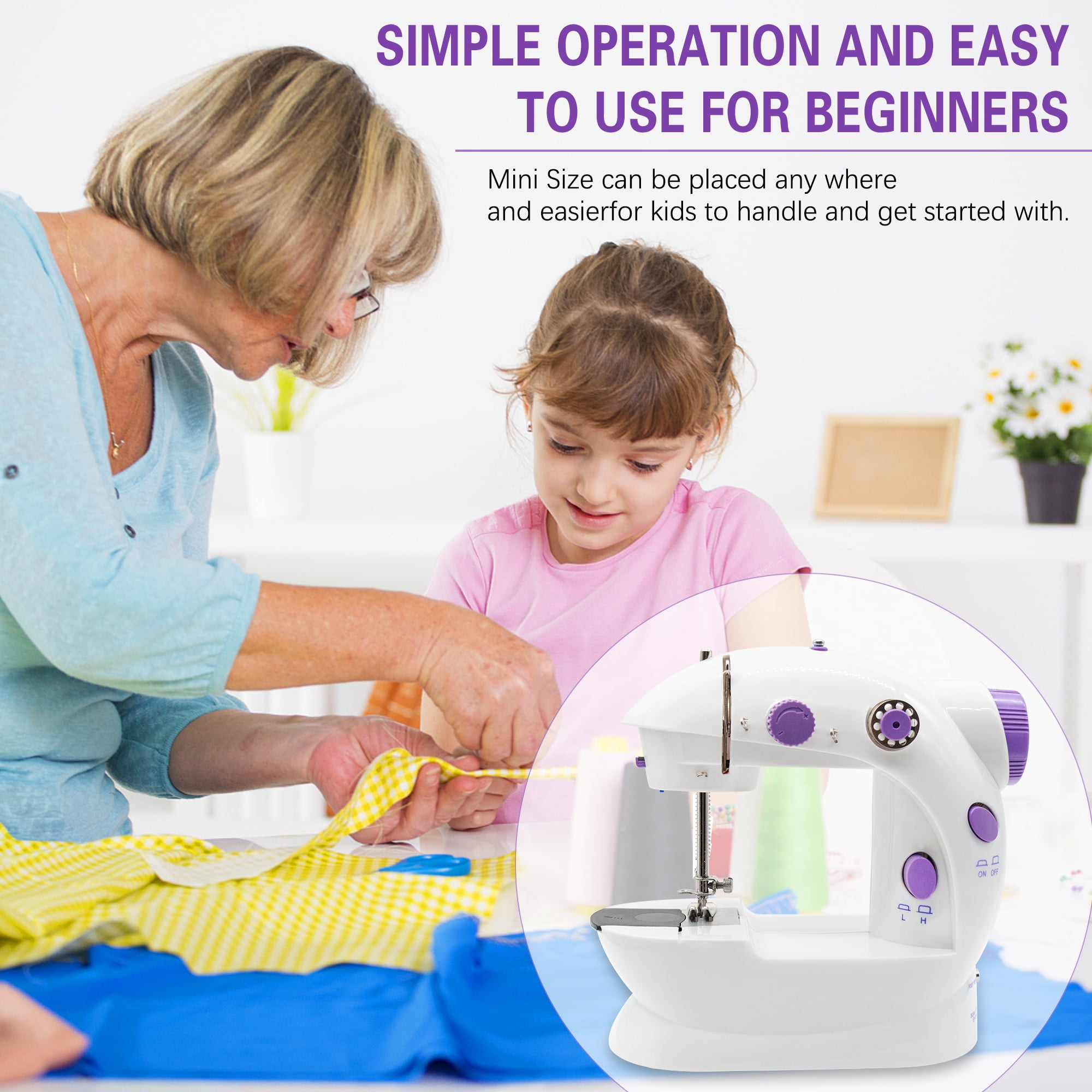 ROMUCHE Mini Portable Sewing Machine with Built-in Table Lamp (111 Pieces)