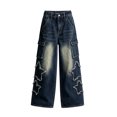 thumbnail image 3 of Glisme Little Girls Denim Pants Wide Leg Jeans With Pockets Autumn Casual Girls Baggy Trousers, 3 of 8