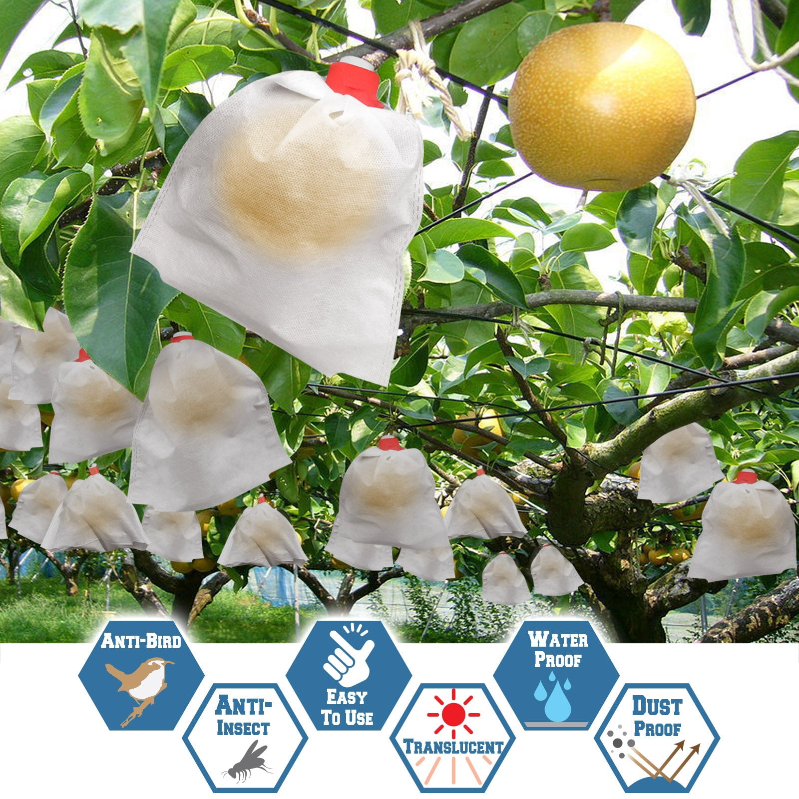 SUNRISEUMBRELLA 100pcs Garden Plant Fruit Protect Drawstring non-wove Bag Anti Insect Bird Netti