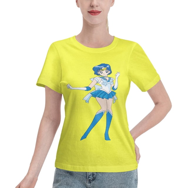 T-Shirt Basique à Manches Courtes pour Femmes Sailor Moon Mizuno Ami