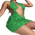 thumbnail image 3 of Robe Sans Manches à Col Halter pour Femmes, Col en V Profond, Dos Nu, Volants Plissés, Mini Robe de Soirée, 3 of 7