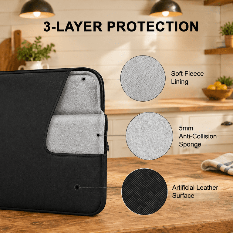 Black 13 Inch Laptop Sleeve Case Waterproof Notebook Carrying Bag ...