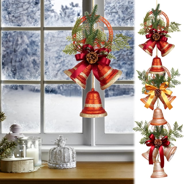 Decoraciones Navideñas Campanas Doradas Xihbxyly para Vestíbulo Del Hotel Recepción Vitrina Puerta de Vidrio