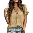 thumbnail image 4 of Women's Relaxed Fit V-Neck Short Sleeve Linen Blouse Casual Summer Top, 4 of 7