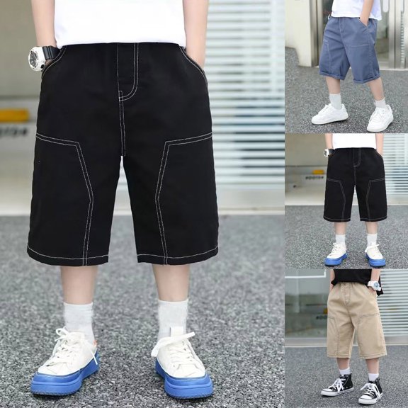 Pants for Boys Boys Youth Casual Stretch Cargo Shorts Outdoor Bottoms Summer Black 4-5 Years
