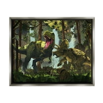 Stupell Industries Protection Dinosaurs Landscape Animals & Insects Painting Gray Floater Framed Canvas Art Print Wall Art, 21 x 17
