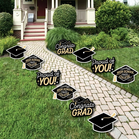 Big Dot of Happiness Hello College Graduation Lawn Decorations - 10 Piece