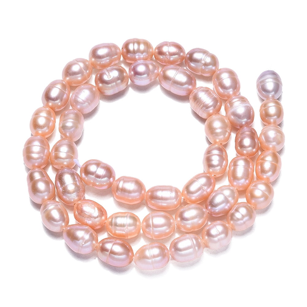 5pcs Natural Cultured Freshwater Pearl Beads Strands Rice Light Salmon 6.5~12.5x6~7mm Hole: 0.7mm about 42~43pcs/strand 13.98 inch~14.37(35.5~36.5cm)