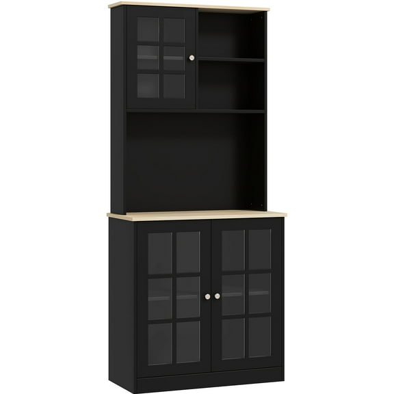 72" Freestanding Hobby Room Cabinet, Black, With , Large Countertop, Adjustable Shelves For Kitchen Cabinet Freestanding, Craft