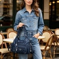 thumbnail image 3 of Sunyuer Y2k Purse Women Large Capacity Hobo PU Leather Satchel Handbag Multi-pocket Goth Trendy Punk Clutch Tote Bag, 3 of 8