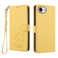 thumbnail image 2 of Wallet Leather Case For iPhone 17e / iPhone 16e 6.1",with Card Holder,wristband, Shockproof Kickstand Embossed Love Cat Phone Case,Yellow,For iPhone 17e / 16e, 2 of 8