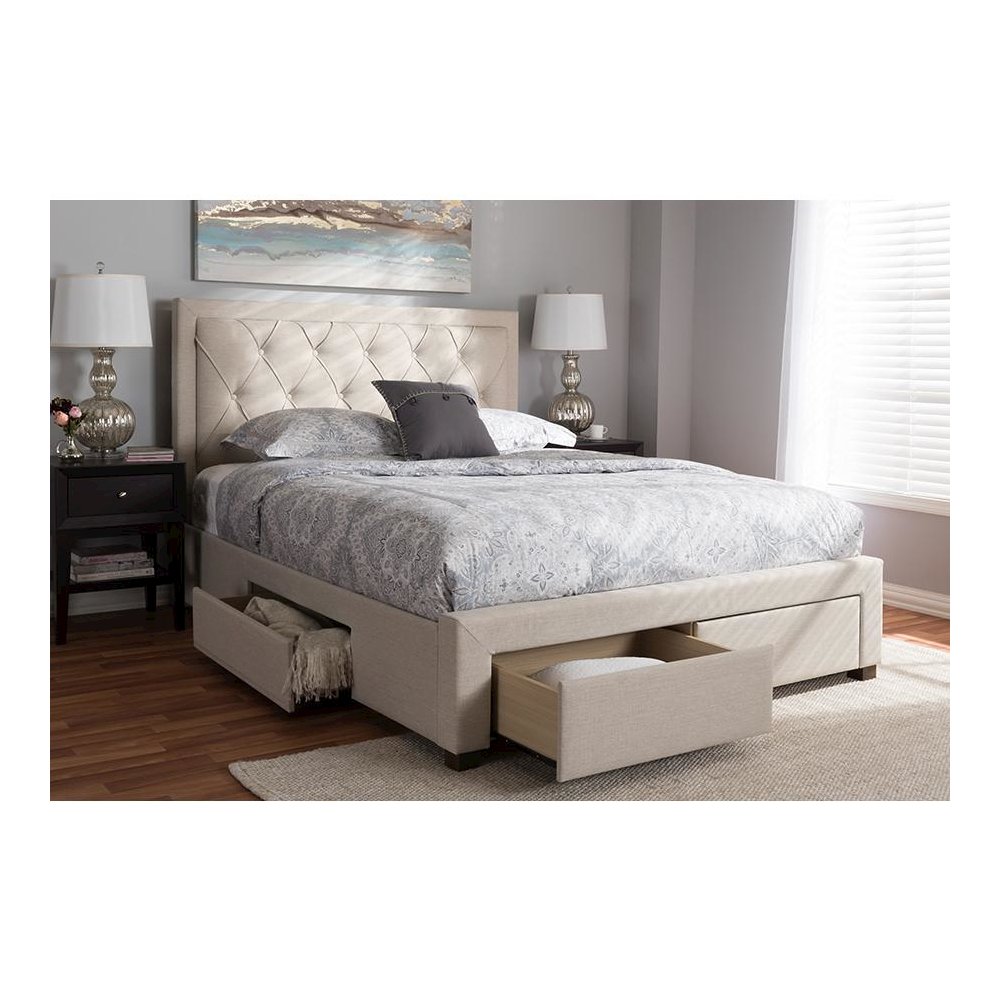 Baxton Studio Aurelie Modern and Contemporary Fabric Upholstered Storage Bed, Multiple Colors, Multiple Sizes