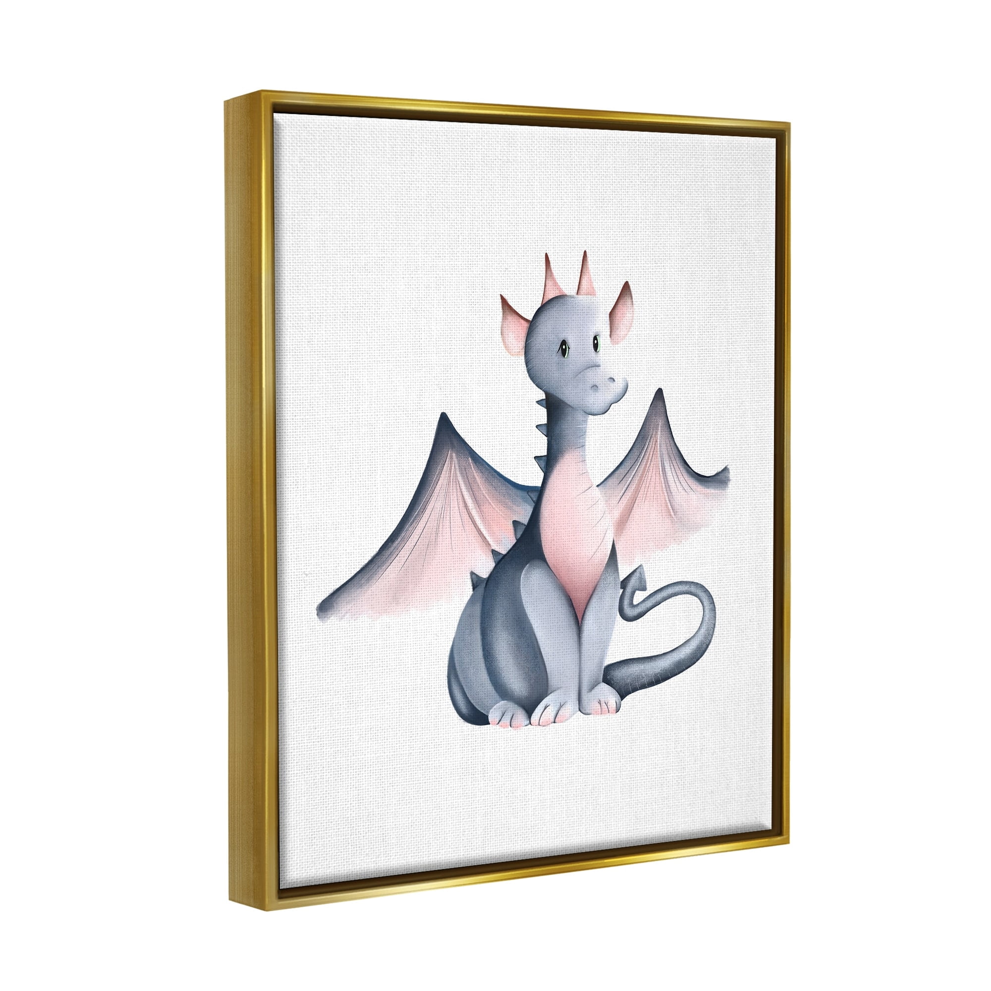 Stupell Industries Whimsical Dragon Sitting Fantasy Creature Wings Painting Painting Metallic Gold Floating Framed Canvas Print Wall Art, Design by Studio Q