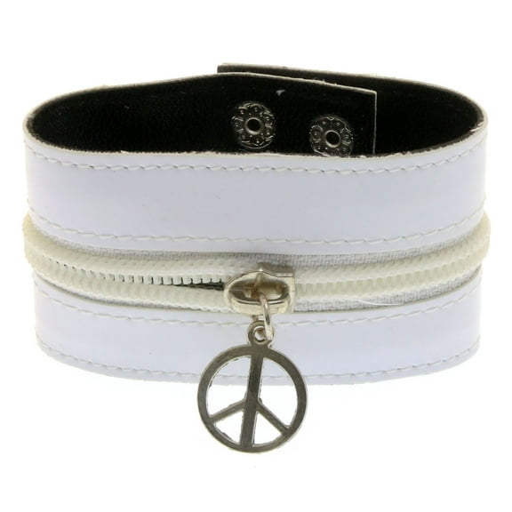 Mi Amore Adjustable-Length Faux-Leather Zipper Cuff-Bracelet White & Silver-Tone