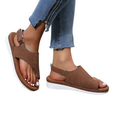 

Aayomet Walking Sandals Women Fashion Women Color Comfortable Solid Summer Beach Toe Wedges Shoes Breathable Sandals Women s Brown 8.5