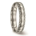 thumbnail image 4 of Grey Titanium Ring Band Wedding Standard Polished Grooved Criss Cross Design, 4 of 6
