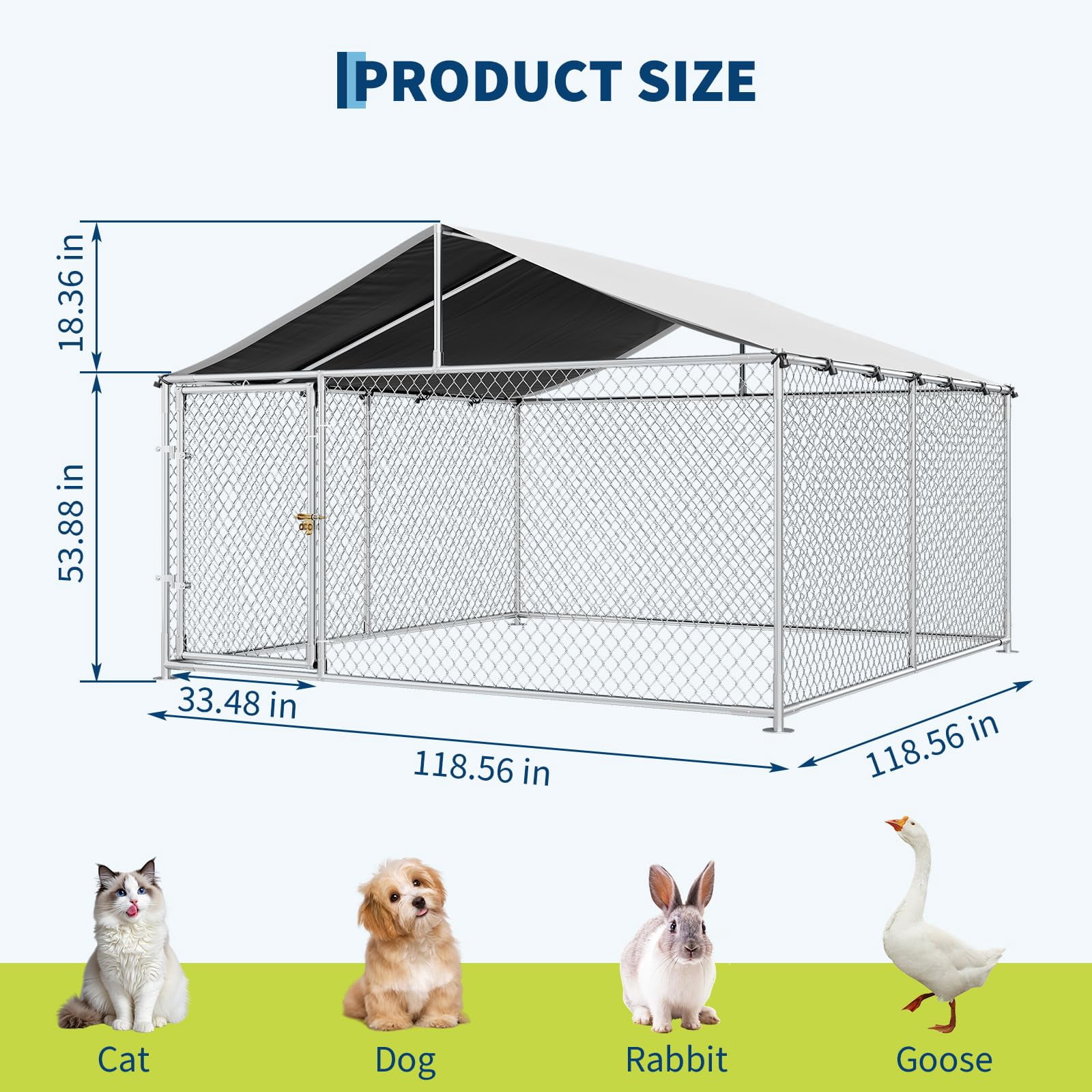 Heavy-Duty Outdoor Dog Kennel & Pet Playpen - Galvanized Steel, Waterproof Roof, 4 Ground Anchors - for Large Dogs, Backyard, Farm 10×10×6FT