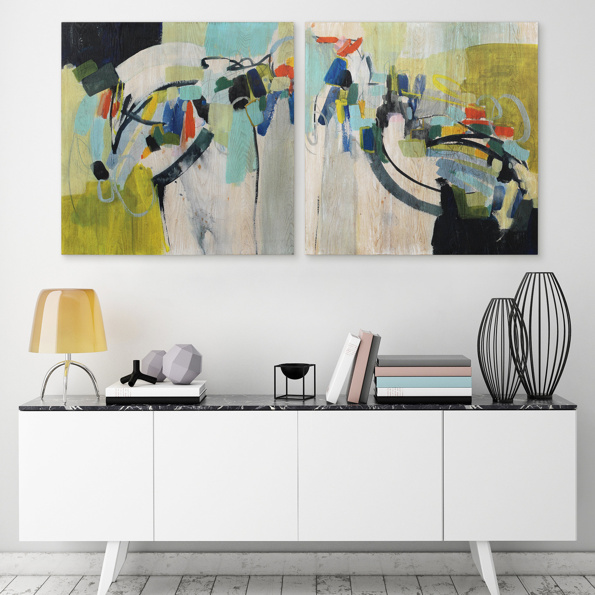 Empire Art Scarborough Fair I & II Abstract Painting, Set of 2